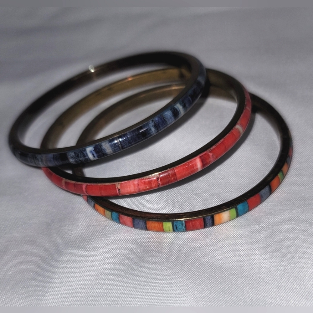 Colorful Bangle Set Brass Inlay - Picture 5 of 7